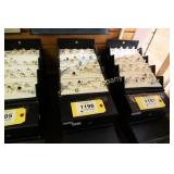 Assorted rings in display boxes