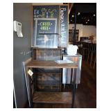 Lot of shelve, small table & signs