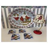 Holiday Cardinal Platter - Lamp - coasters