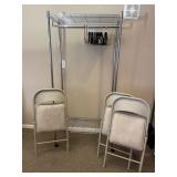 Rack and 3 Folding Chairs
