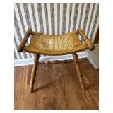 Vintage Victorian Carved Oak Cane Bottom Stool