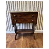 Antique Marble Top Spindle Leg Harp Side Table