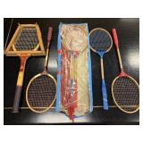 Vintage Wooden Badminton and Tennis Rackets