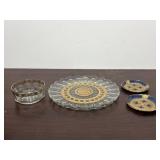 Glass Serving Platter & Bowl with Gold Scalloped