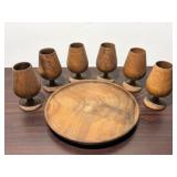 Wood Cordial Goblets & Matching Tray