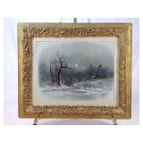 Antique Frame Winter Cabin Print