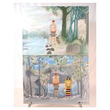 (2) Primitive Native Fishermen Paintings (2) Primitive Native Fishermen Paintings