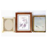 (2) Vintage Bird Prints & Frame