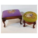 (2) Vintage Needlepoint Foot Stools (2) Vintage Needlepoint Foot Stools