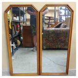 (2) Mid Century Wood Framed Wall Mirrors (2) Mid Century Wood Framed Wall Mirrors