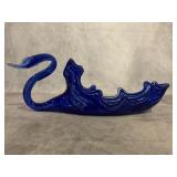 VINTAGE HAND BLOWN BLUE ART GLASS SWAN BOWL