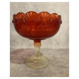 GLASS RUBY RED TEARDROP PEDESTAL CANDY DISH