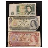 CANADIAN ONE POUND NOTE, ONE & TWO DOLLAR NOTES
