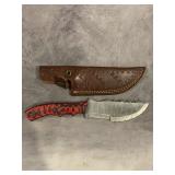 HANDMADE TRAILING POINT DAMASCUS KNIFE W/SHEATH