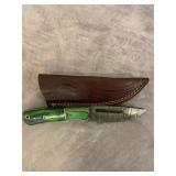 HANDMADE DAMASCUS SKINNING KNIFE W/SHEATH