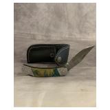 HANDMADE DAMASCUS LOCKBLADE KNIFE W/SHEATH