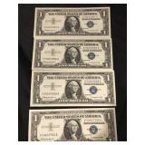 4 CONSECUTIVE 1957 B SILVER CERTIFICATES