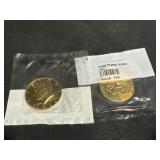 TWO 1964 GOLD PLATED 1/2 DOLLAR COINS