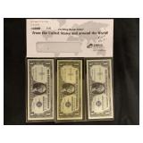1957 3 CONSECUTIVE $1 SILVER CERTIFICATES