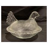 HEN ON NEST CLEAR GLASS CANDY DISH