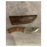 HANDMADE DAMASCUS SKINNING KNIFE W/SHEATH