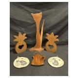 WOODEN PINEAPPLE, CAT, KEY HOLDER DECOR