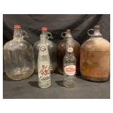 ASSORTED GLASS BOTTLES & 1 GALLON JUGS