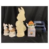 VINTAGE HOME DECOR RABBITS, WALL SHELF, TEAPOT