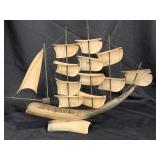 VINTAGE SAILING SHIP MADE FROM BULL HORNS