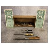 POCKET KNIVES, DRAWER W/CHANGE, STOCK CERTIFICATE