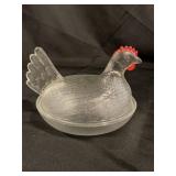 GLASS HEN ON NEST CANDY DISH