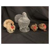 TURKEY PLANTER & CANDY DISH, & TURKEY PINE CONE