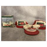 RED MAN CHEWING TOBACCO TIN, HATS, BELT BUCKLE