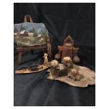 HANDMADE WOODEN FIGURES AND PAINTED ROCK