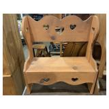 WOOD KIDS BENCH WITH HEARTS 26Wx28Hx11.5D