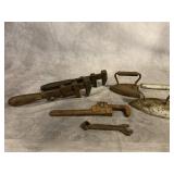 CAST IRON SAD IRONS, MONKEY WRENCHES, PIPE WRENCH