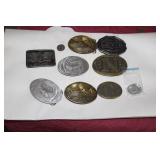 LOT OF SEVEN BELT BUCKLES AND KEYCHAIN LOT OF SEVEN BELT BUCKLES AND KEYCHAIN