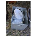 LOT OF FIRE KING DISHES IN GALV TIN LOT OF FIRE KING DISHES IN GALV TIN