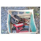 LOT OF MISC TOOLS TILE TROWELS CAULKING GUNS ETC