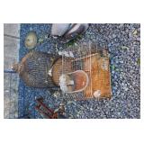 LOT OF TWO BIRD CAGES AND GALV HOG WATERER