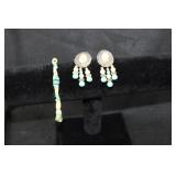 SOUTHWEST SILVER AND TURQ. BONE BRACELET AND EARRS SOUTHWEST SILVER AND TURQ. BONE BRACELET AND EARRS