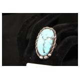LARGE STONE SILVER AND TURQ RING SIZE 10.5 LARGE STONE SILVER AND TURQ RING SIZE 10.5