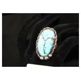 LARGE STONE SILVER AND TURQ RING SIZE 10.5