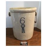 6 gallon Buckeye pottery blue ribbon crock