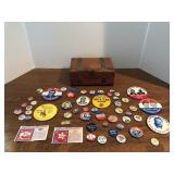 Presidential buttons with woodbox