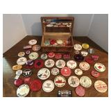 Mohawk and other buttons with carved wood box