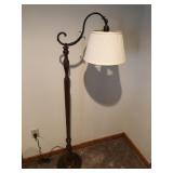Wooden floor lamp with cast iron neck