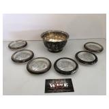 Silver rim coasters and dish