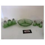 Green depression glass salt and pepper shakers