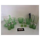 Green depression glass items
